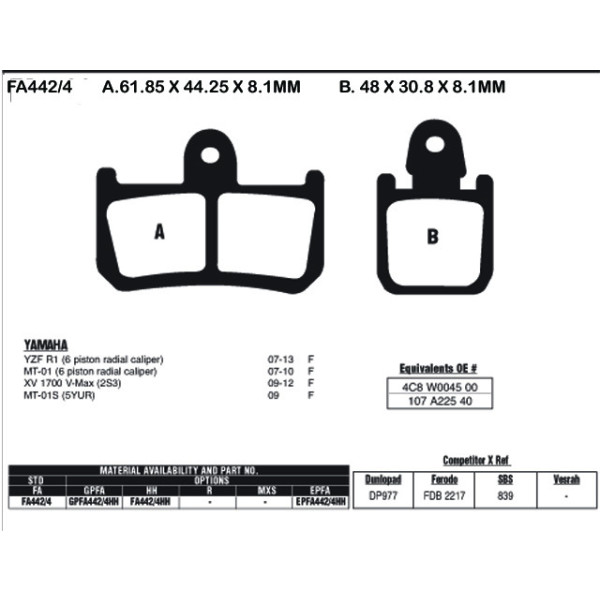 EBC EBC Brake Pads FA442/4 (4 Pcs Per Set)